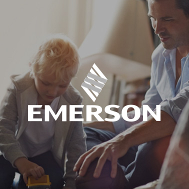 Emerson logo and work example